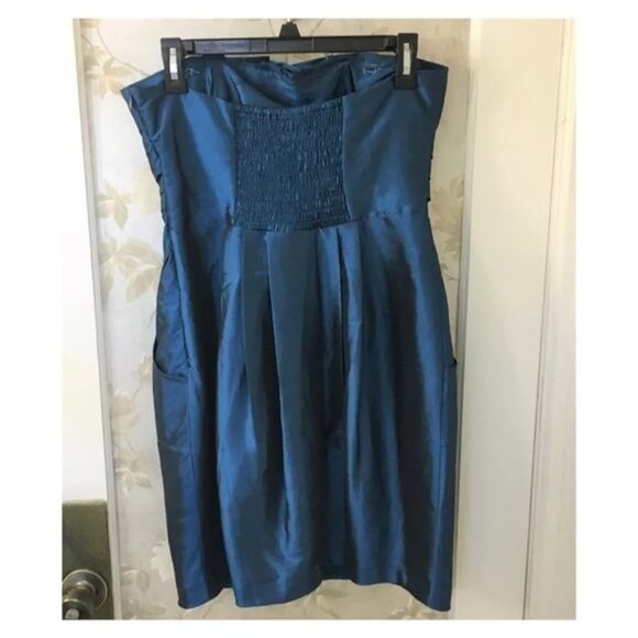 Forever 21 Dark Blue Strapless Short Taffeta Party Dress,Size L - Picture 3 of 7